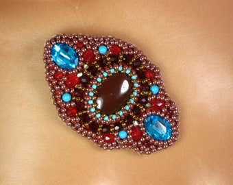 Brooch colored, hand bead embroidery