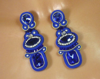 Bławatki - soutache earrings navy blue.