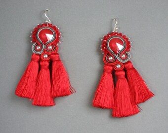 Maki - orecchini soutache, rosso, con fischietti