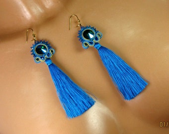 Pendientes Grynszpan- soutache con wooth, color marino