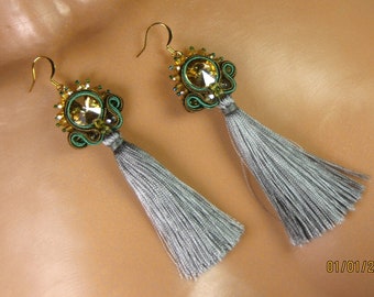 earrings braid with tassels - beige