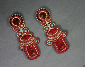 Tango Retro - pendientes de soutache burdeos, largo