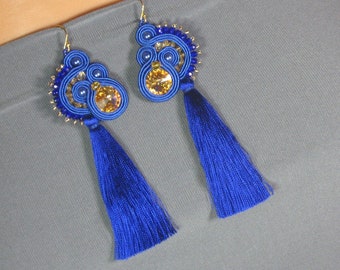 Elegantki - boucles d'oreilles soutache marine avec des sifflets