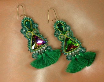 Earrings green braid with tassels - Elves