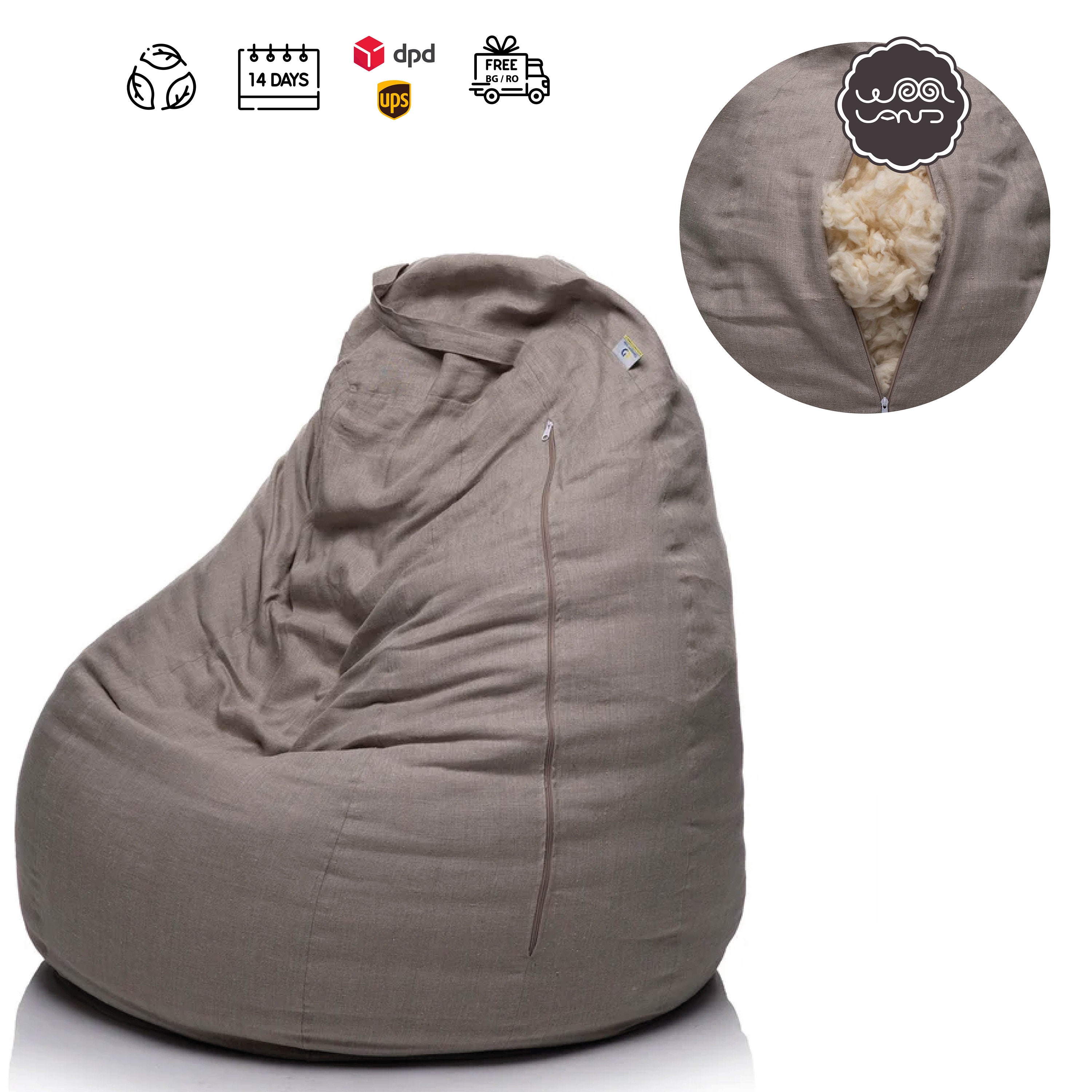 60x75cm Fenteer Copri Bean Bag Fodere per Sedia a Sacco in Lino Stoccaggio da Giocco di Bambini Arancia 
