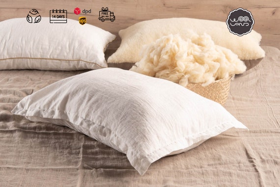 Wool Filled Pillow Inserts with Organic Cotton Covers