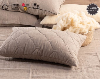 Almohada de lana natural, almohada de lana merino y lino, funda de almohada de lana, fundas de almohada suaves, funda de almohada de lino, almohada hipoalergénica
