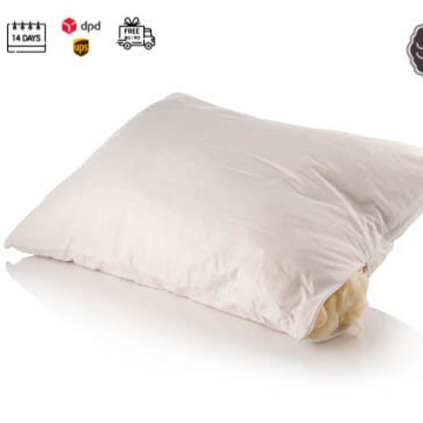 Wool Filled Pillow, Soft Pillow, Organic Wool Pillow, Non Chemicals Pillow, Natural Bed Pillow, Hypoallergenic Bed Pillow, Sleeping Pillow