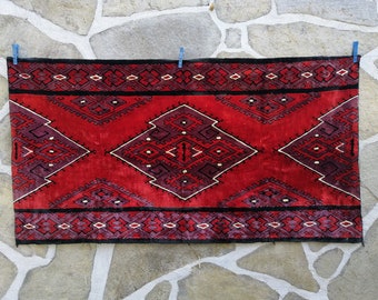 Vintage Red Velvet Tapestry Wall Hanging: Cabin Decor (24x44.9 inches)