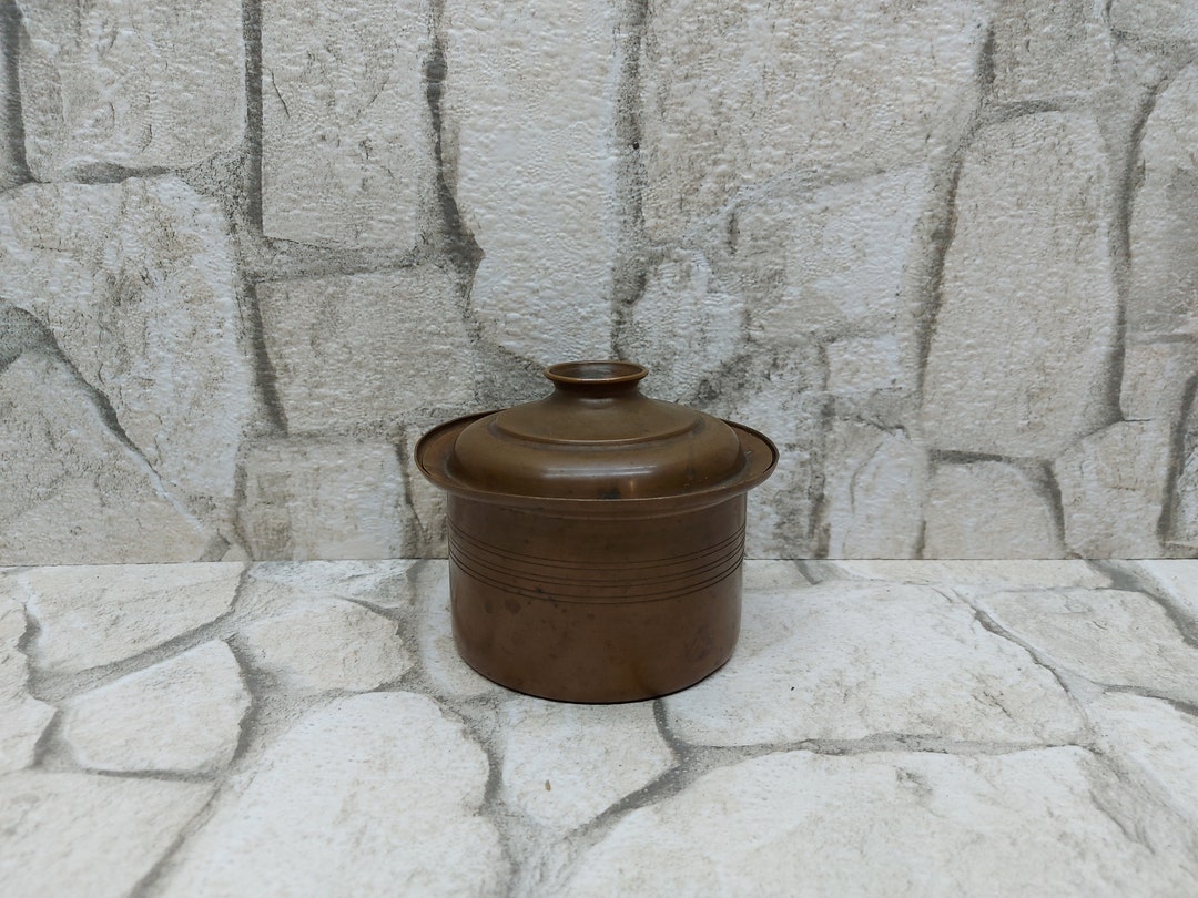 Antique Small Copper Bowl With Lid Vintage Handmade Copper Bowl Copper