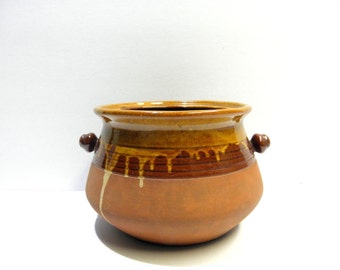 Vintage Ceramic Pot: Rustic Terracotta Bowl with Handles