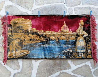 Vintage Velvet Wall Tapestry: Mid-Century Cabin Decor (21.5”x 47.2”)