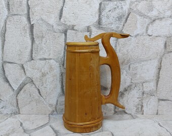 Vintage Norwegian Wooden Beer Stein with Lid: Scandinavian Barware