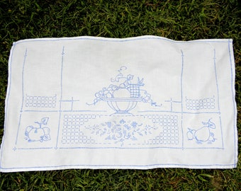 Vintage Hand Embroidered Tapestry: Fruit Design, Bulgarian Textile (33.5x18.9 in)