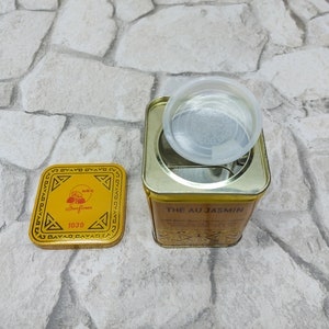 Vintage Yellow Jasmine Tea Tin: Retro Sunflower Multilingual Box