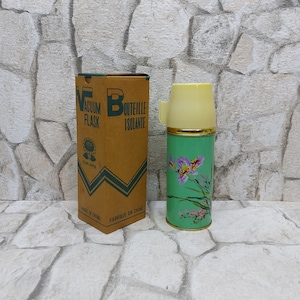 A la venta Termo pequeño vintage con caja de cartón original Termo de girasol Termo de viaje chino Shanghai fabricado en China Capacidad de 250 mililitros