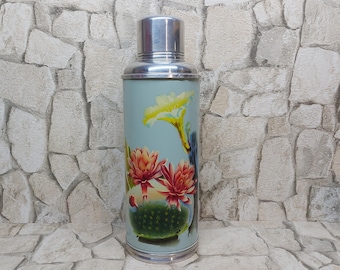 Vintage Sunflower Thermos: Chinese Aluminum Travel Flask, 2 Liter