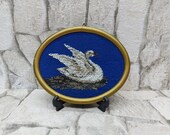 Small Vintage Swan tapestry frame tapestry with beads Old Vintage Tapestry Wall Hanging Small 6.3 x 7.5 in white swans tapestry