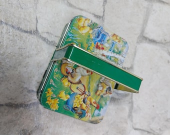 Vintage Metal Tin Box with Handle: Retro Rustic Storage Container