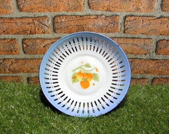 Vintage Enamel Strainer - Enamel Colander - Bulgarian Enamelware Made in 1960 - Fruit Tray - Fruit Dish - Kitchen Farmhouse -  Strainer Bowl