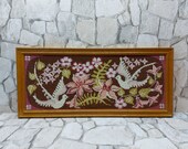 Vintage Tapestry Birds, flowers Picture Wooden Frame Hand-knitted tapestry Hand Embroidered tapestry gobelin Tapestry wallhanging