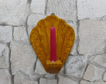 Vintage Wooden Wall Sconce: Handmade Candle Holder