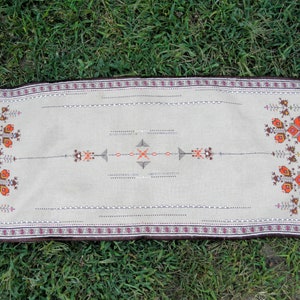 Hand-Embroidered Linen Table Runner: Eastern European Folk Art (17.7x42.1 in)