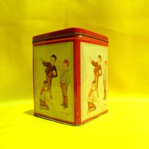 Vintage Tin Litho Box/ Children Playing Tin Litho Box/ Empty box/ Christmas Decor/ Collectible tin box/ Nursery Decor