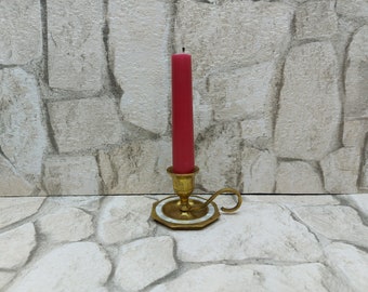 Vintage Brass Candlestick Holder with Handle & Dish: Rustic Home Decor