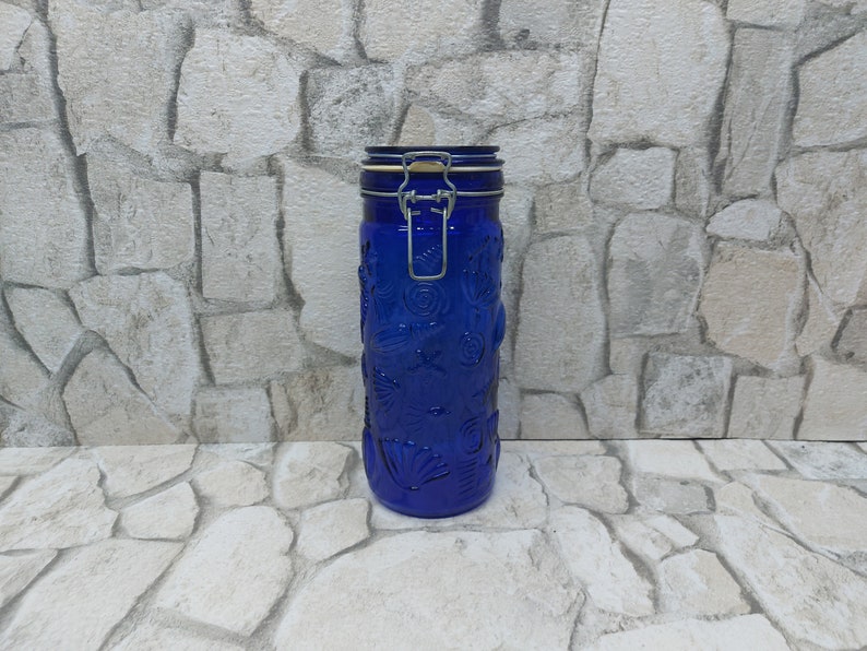 Tall Decorative Cobalt Blue Glass Storage Jar Clip Lid