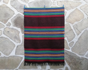 Vintage Handwoven Rag Rug: Striped Bulgarian Folk Art (46.5 x 28.9 in)