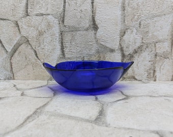 Vintage Kobaltblaue Glasschale: Frit Servierschale