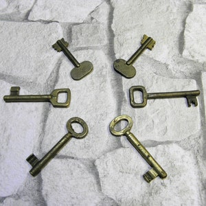 Vintage Messing Skelett Schlüssel - Rustikale Dekor, DIY Schmuck - 6 Stk