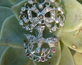 Holy Gjost from Normandy pendant in silver and colored Rhine stones, France, late 19th century