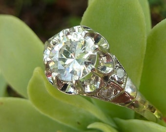 Art Deco solitaire ring, 0.65 ct brilliant cut diamond and platinum, circa 1930-40, France