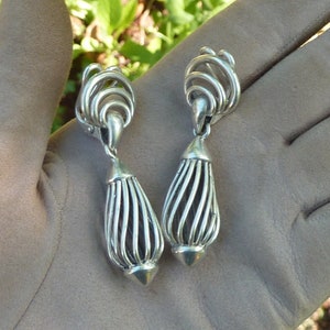 Boucles d'oreilles Art Déco en argent massif, France, années 1930-40