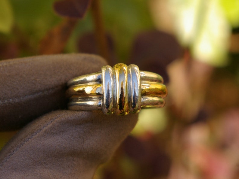 Two-tone sterling silver ring enhanced with yellow gold