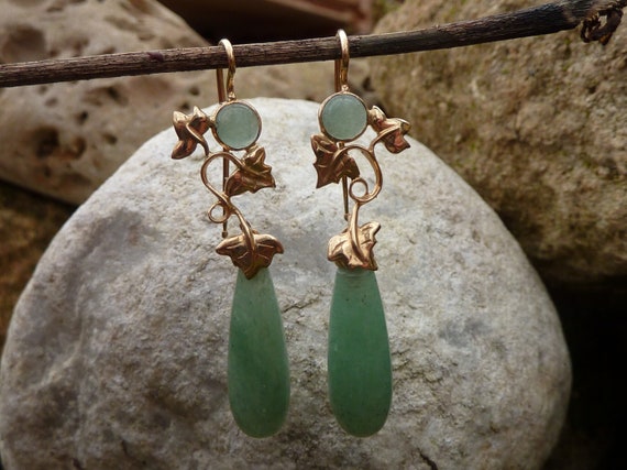Ivy earrings in 18k yellow gold and aventurine dr… - image 1