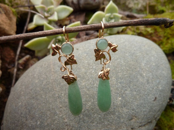 Ivy earrings in 18k yellow gold and aventurine dr… - image 4