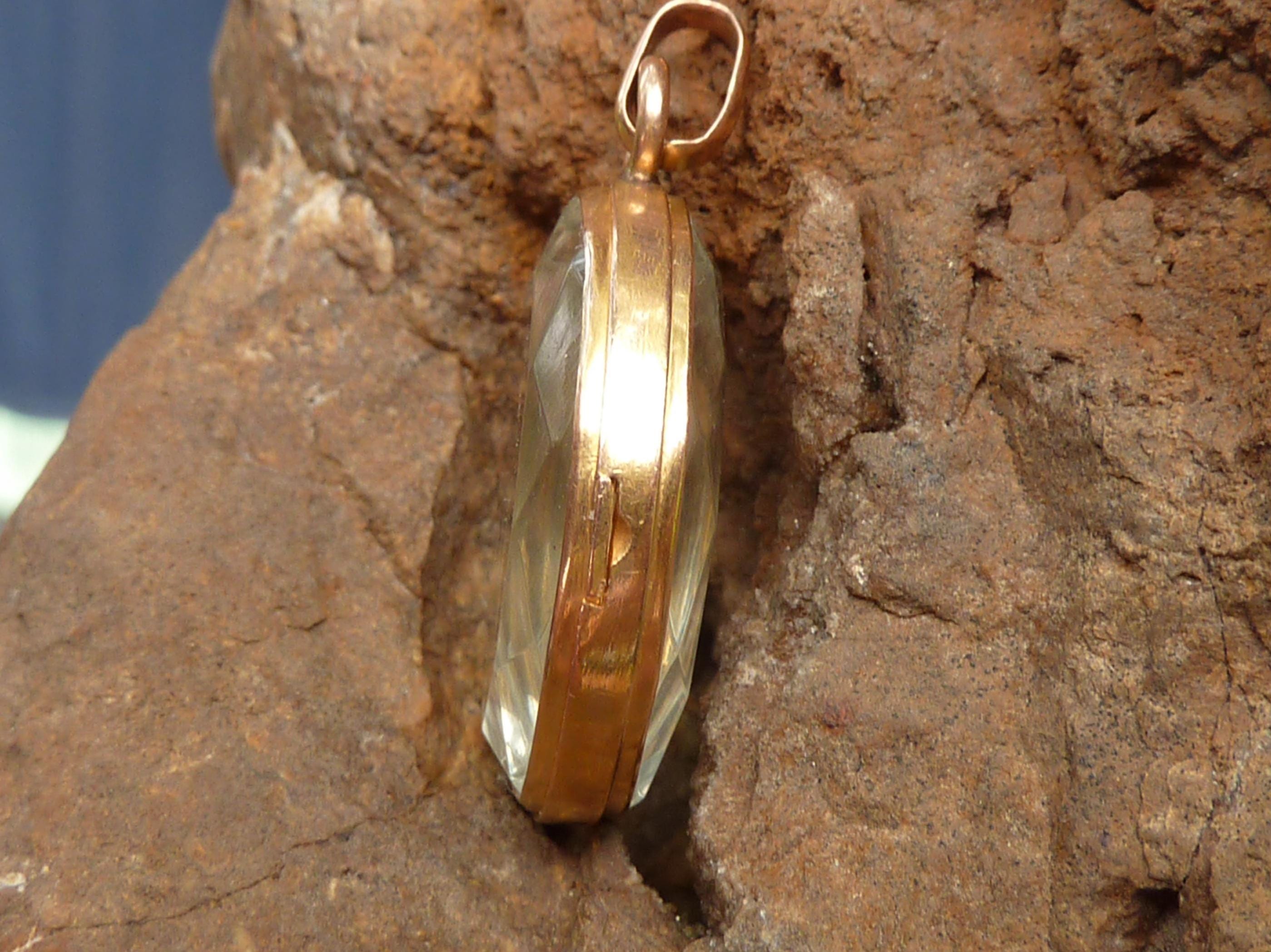 Pendentif Porte-photo Ancien XIXe Siècle En Verre Biseauté - Rare !