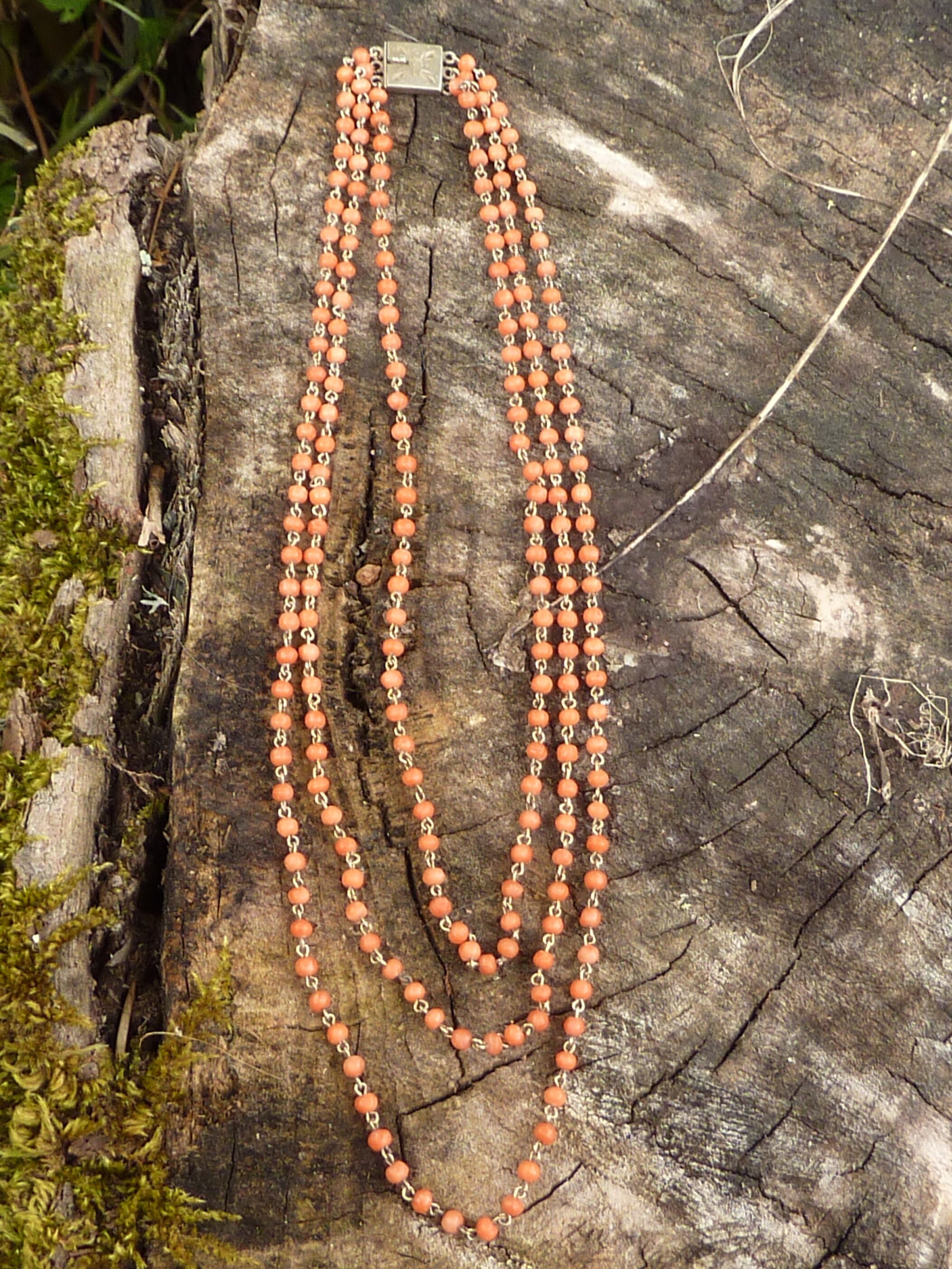 Collier Ancien Yéménite - 3 Rangs De Perles De Corail Et Argent - Occasion Très Bon État