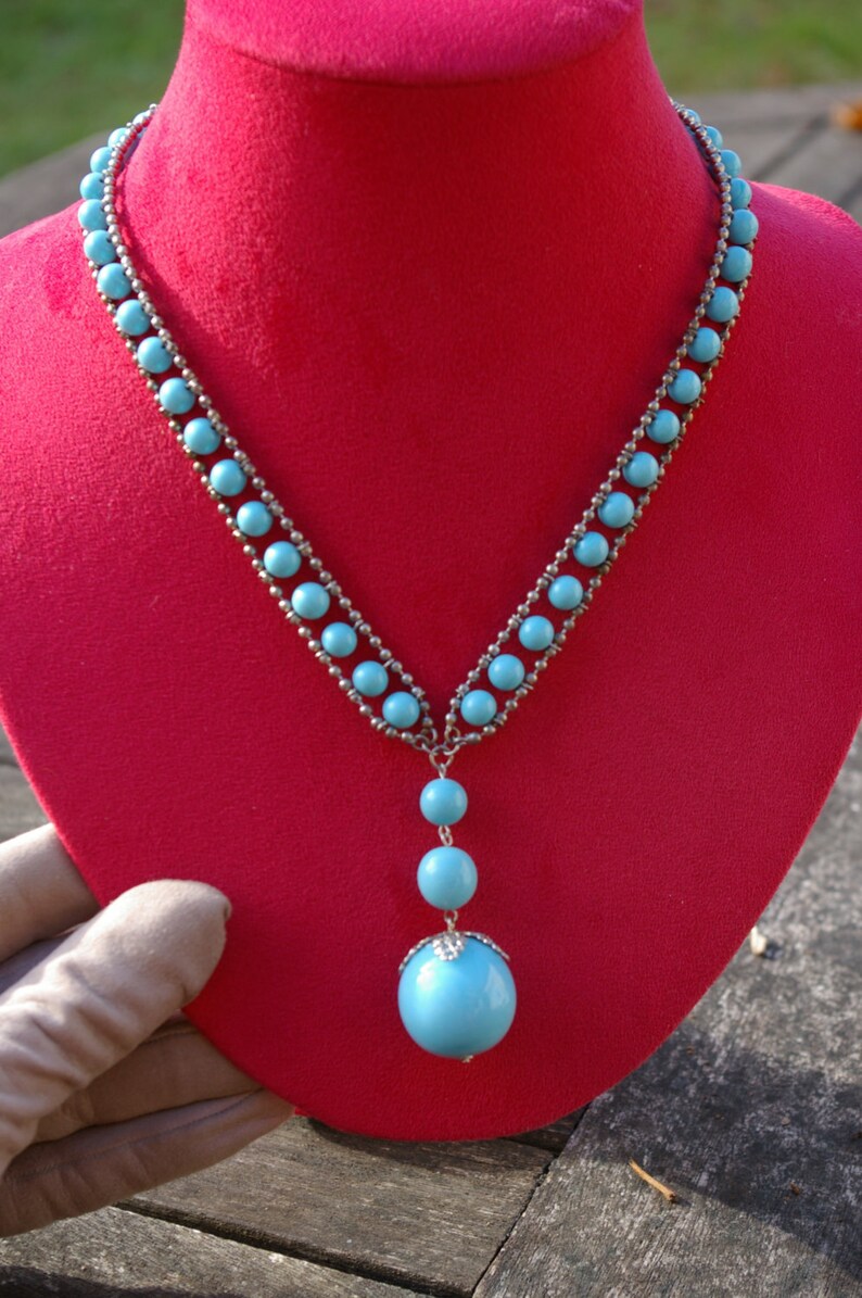 Art deco free delivery machine age Necklace Jakob Bengel industrial age modernist blue galalite and chrome metal 1930