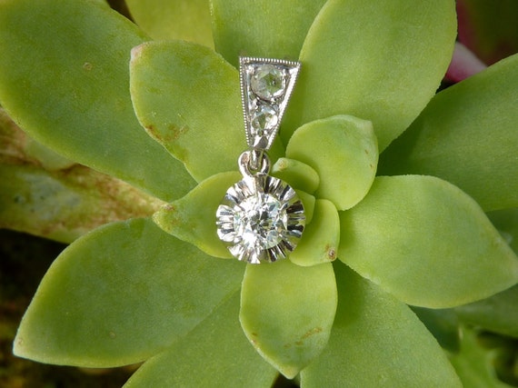 Solitaire pendant in old mine cut and rose cut di… - image 2