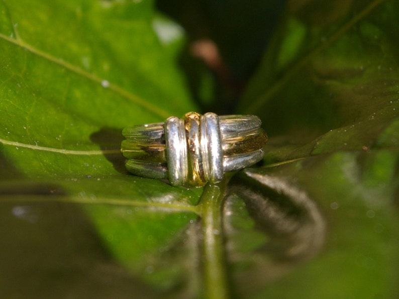 Two-tone sterling silver ring enhanced with yellow gold