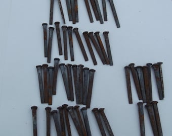 Antique vintage industrial 50 x rose head iron hand cut nails , old shop stock , building renovation ,art Sculpture