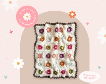 Crochet baby blanket, Baby shower gift, Colorful handmade flower granny square blanket, Daisy granny square blanket, Anthropologie inspired
