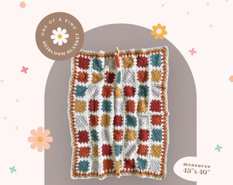 Handmade Granny Square Crochet Blanket, Colorful Boho Afghan Throw (43”x40”