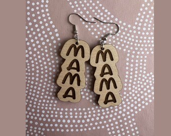 Mama Wooden Drop/Dangle Earrings, Minimalist Style, Custom-Designed