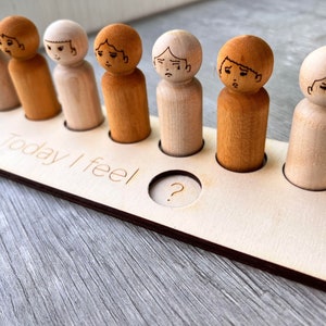 Emotion Faces Feelings on Peg Dolls With Board Montessori Wooden Toy Multicultural Educational Waldorf Wooden Toy