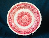 Mason 39 s Pink Vista 13 quot Chop Plate, Red Transferware